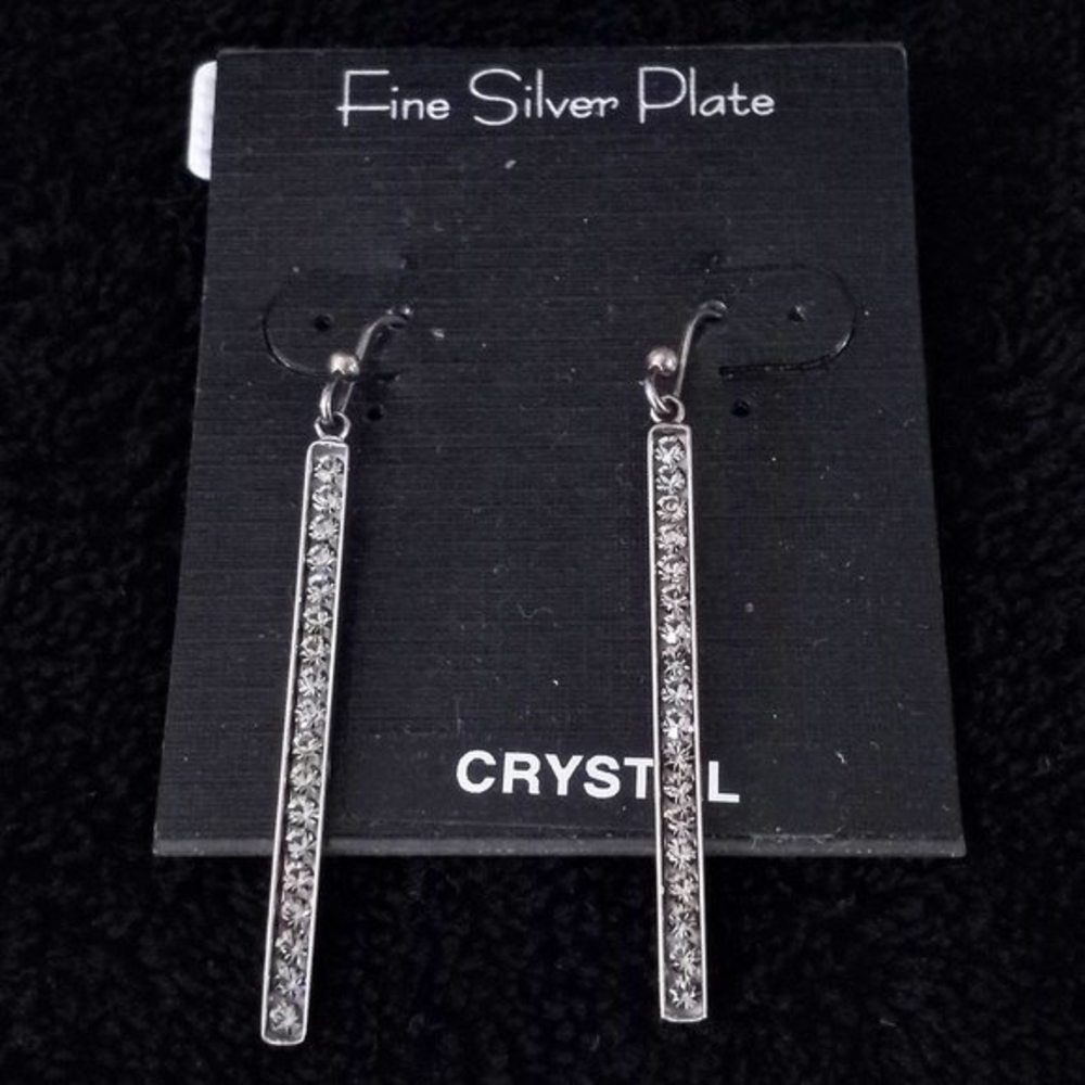 Fine Silver Plate Crystal Earrings New With Tags #1122 - Picture 1 of 5